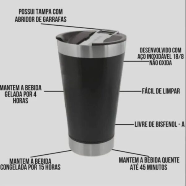 Copo Térmico 473ml Beba Gelado ou quente com Tampa e Abridor - Image 3